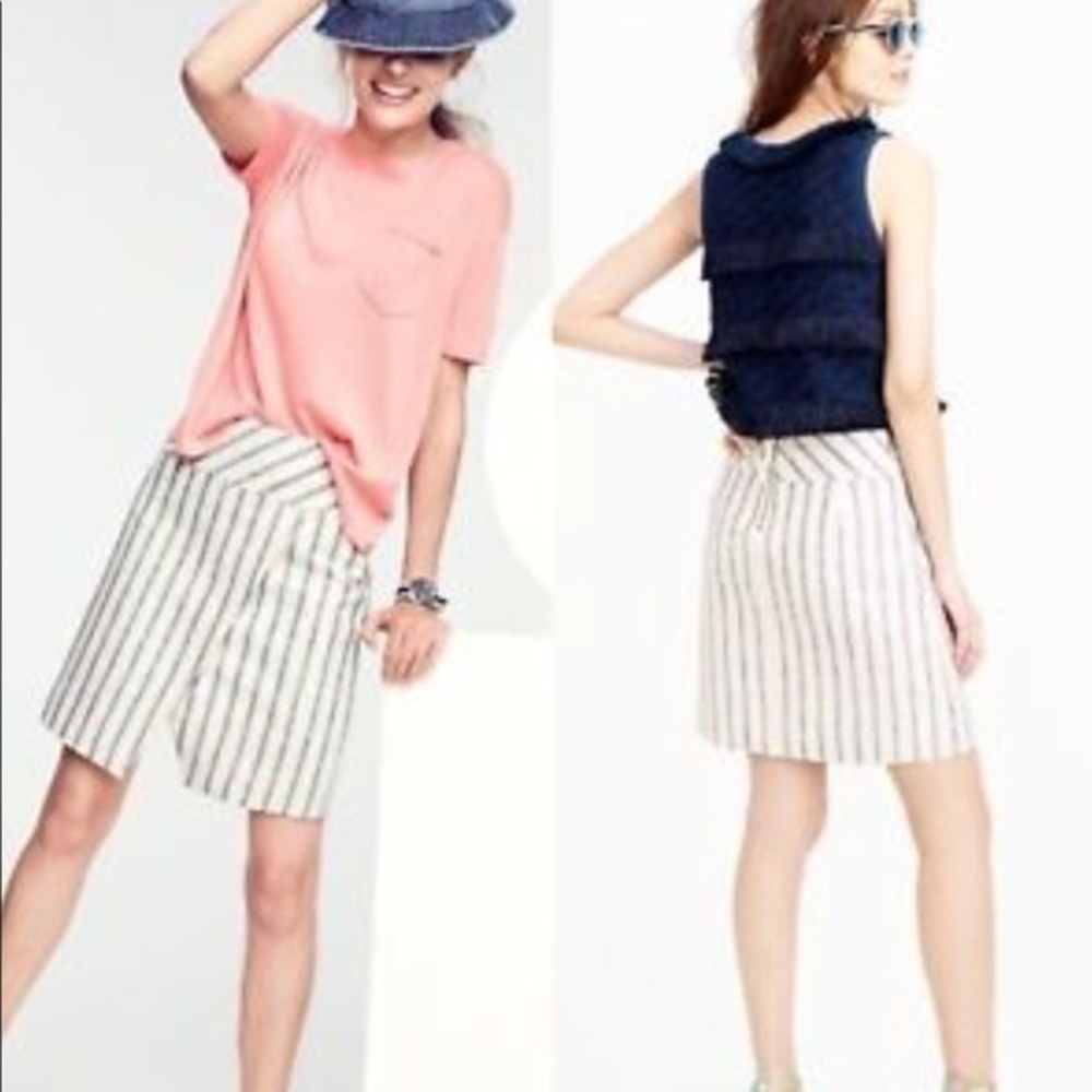 J. Crew blue cream linen crossover skirt‎ size 4